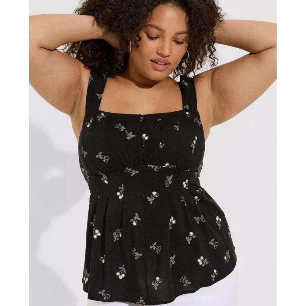 Torrid Black Cherry Print Babydoll Peplum Top Square Neck Back Plus Size 3